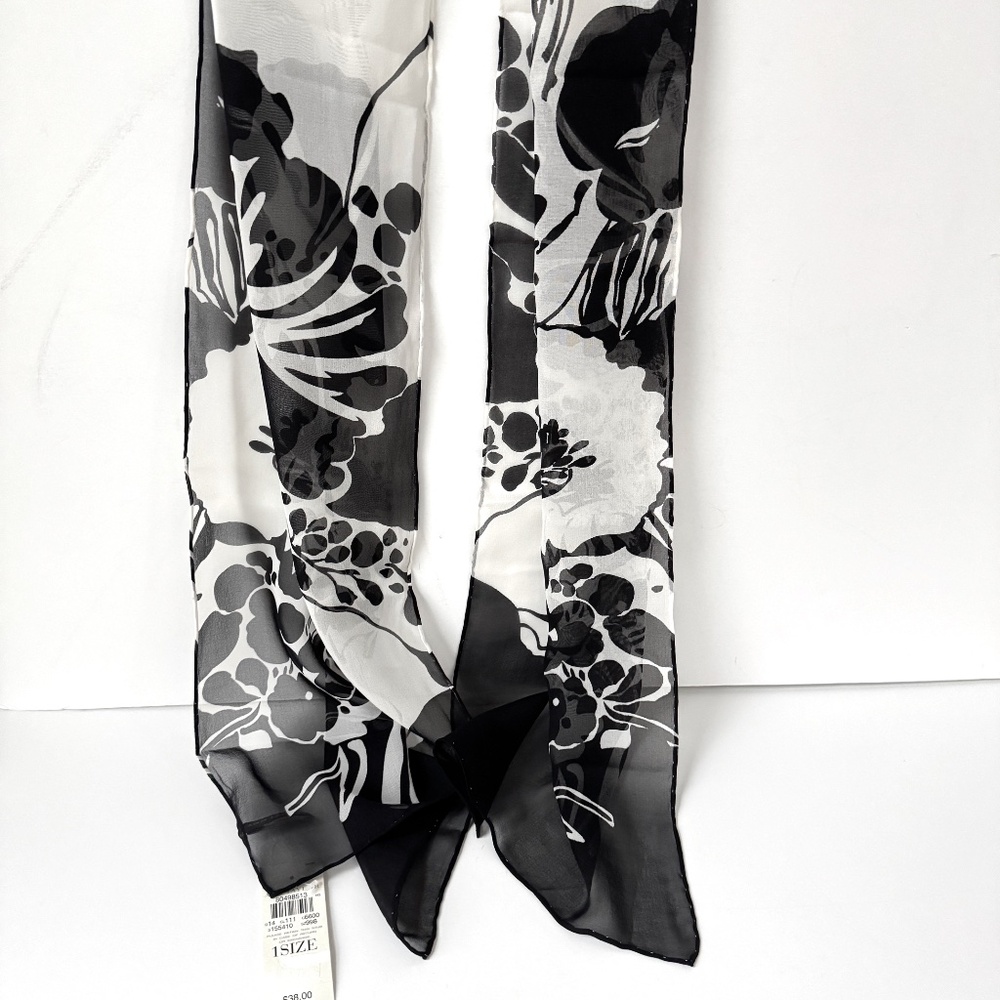 Ann Taylor Black and White Print SILK Scarf 74" Long x 11" Wide - New with Tag